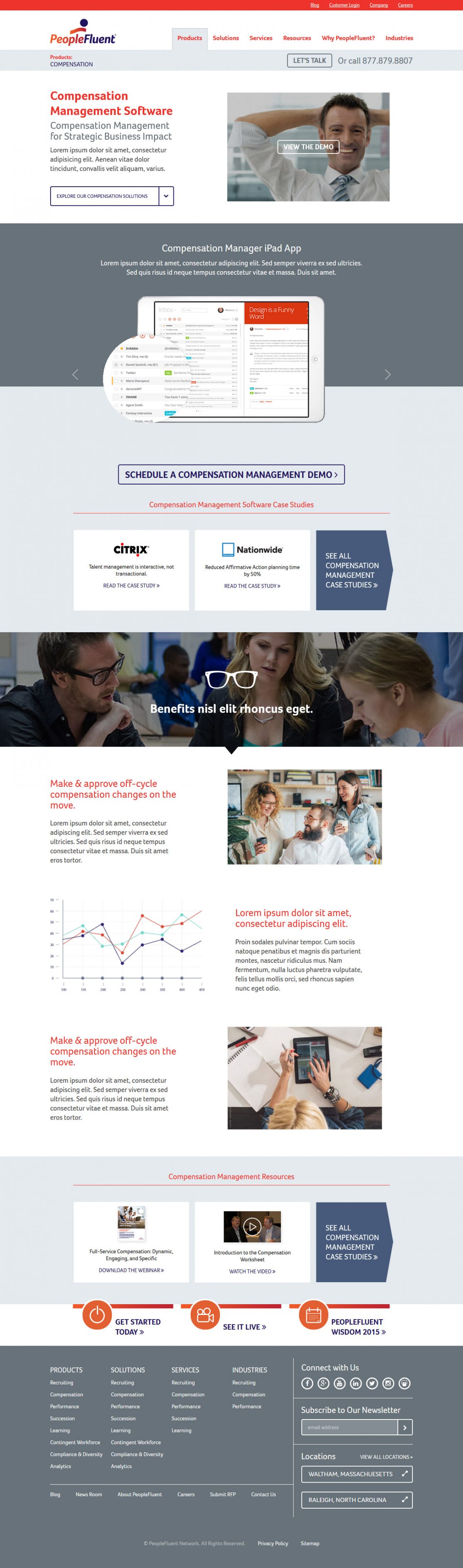 A landing page with a slider, CTAs, and alternating columns of text